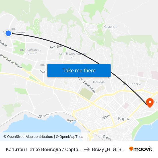 Капитан Петко Войвода / Captain Petko Voyvoda to Ввму „Н. Й. Вапцаров“ map