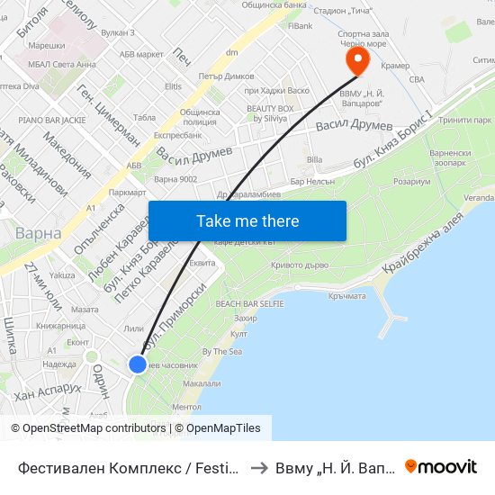 Фестивален Комплекс / Festival Complex to Ввму „Н. Й. Вапцаров“ map