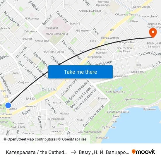 Катедралата / the Cathedral to Ввму „Н. Й. Вапцаров“ map