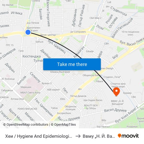 Хеи / Hygiene And Epidemiological Inspectorate to Ввму „Н. Й. Вапцаров“ map