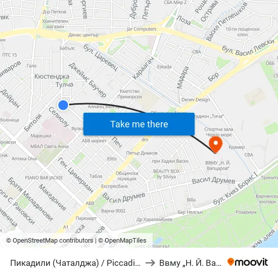 Пикадили (Чаталджа) / Piccadilly (Chataldzha) to Ввму „Н. Й. Вапцаров“ map