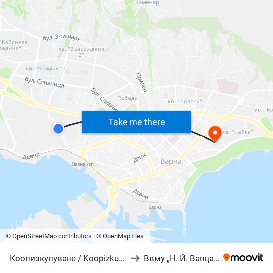Коопизкупуване / Koopizkupuvane to Ввму „Н. Й. Вапцаров“ map