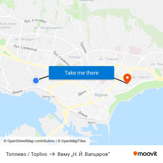 Топливо / Toplivo to Ввму „Н. Й. Вапцаров“ map