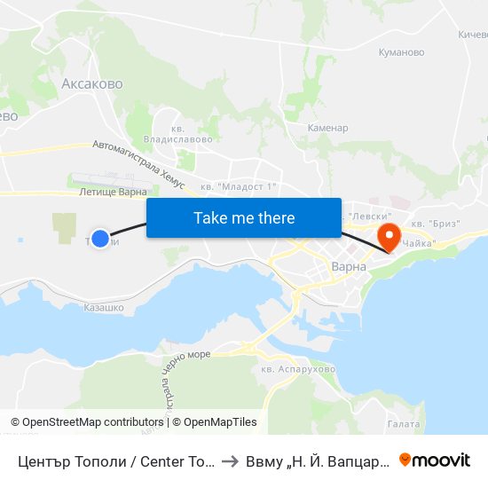 Център Тополи / Center Topoli to Ввму „Н. Й. Вапцаров“ map