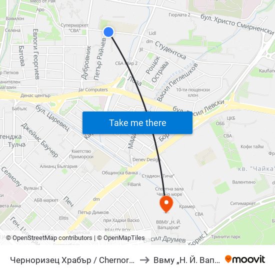 Черноризец Храбър / Chernorizets Hrabar to Ввму „Н. Й. Вапцаров“ map