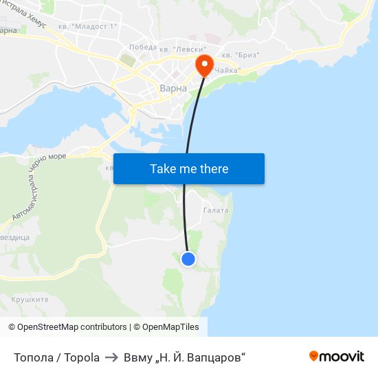 Топола / Topola to Ввму „Н. Й. Вапцаров“ map