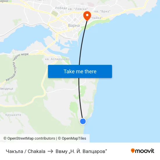 Чакъла / Chakala to Ввму „Н. Й. Вапцаров“ map