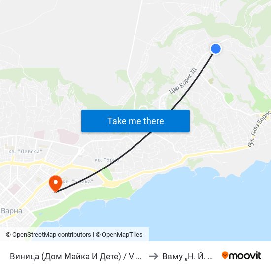 Виница (Дом Майка И Дете) / Vinitsa (Children's Home) to Ввму „Н. Й. Вапцаров“ map