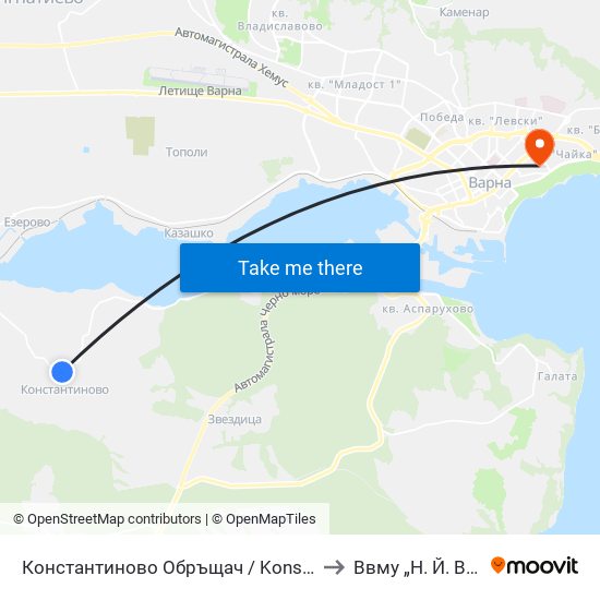 Константиново Обръщач / Konstantinovo Turn Spot to Ввму „Н. Й. Вапцаров“ map