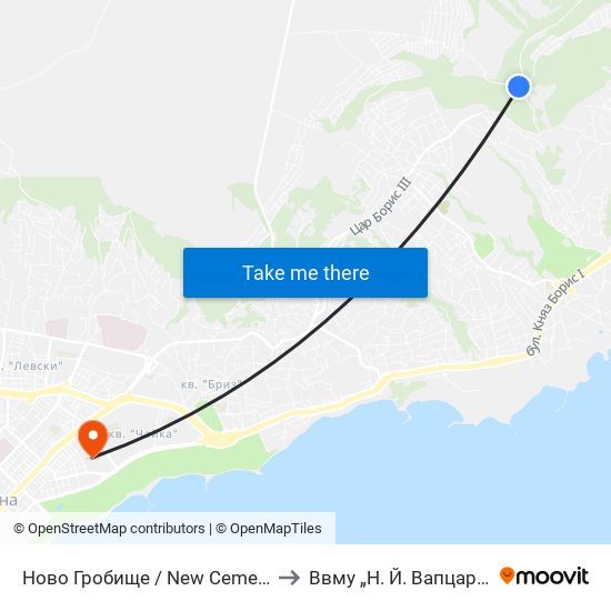 Ново Гробище / New Cemetery to Ввму „Н. Й. Вапцаров“ map