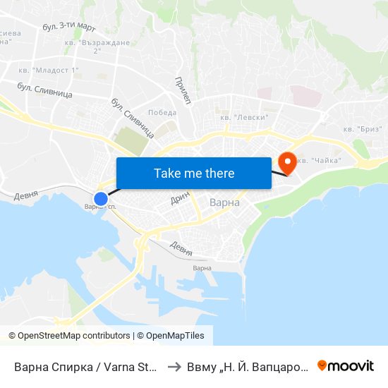 Варна Спирка / Varna Stop to Ввму „Н. Й. Вапцаров“ map