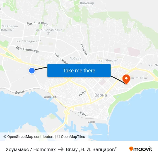 Хоуммакс / Homemax to Ввму „Н. Й. Вапцаров“ map