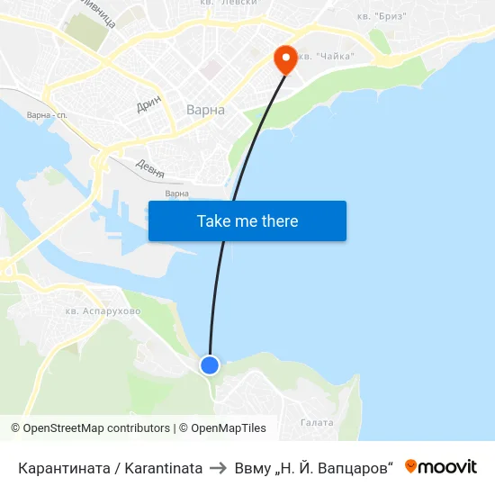 Карантината / Karantinata to Ввму „Н. Й. Вапцаров“ map
