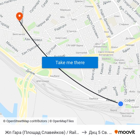 Жп Гара (Площад Славейков) / Railway Station (Slaveykov Square) to Дкц 5 Св. Екатерина map