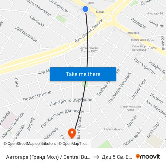 Автогара (Гранд Мол) / Central Bus Station (Grand Mall) to Дкц 5 Св. Екатерина map