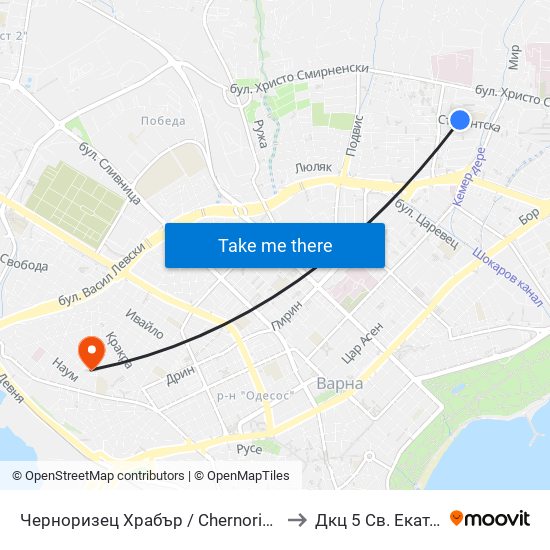 Черноризец Храбър / Chernorizets Hrabar to Дкц 5 Св. Екатерина map