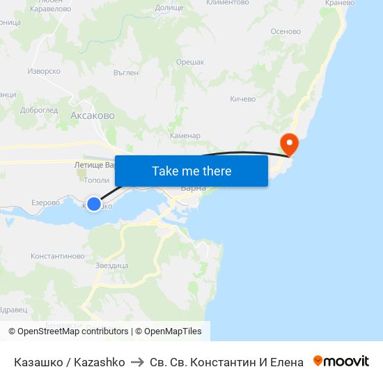 Казашко / Kazashko to Св. Св. Константин И Елена map