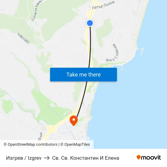 Изгрев / Izgrev to Св. Св. Константин И Елена map