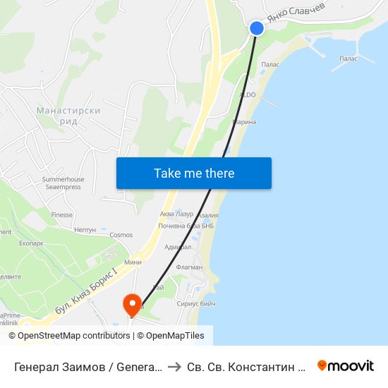 Генерал Заимов / General Zaimov to Св. Св. Константин И Елена map