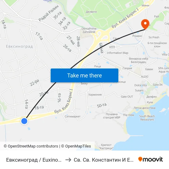 Евксиноград / Euxinograd to Св. Св. Константин И Елена map
