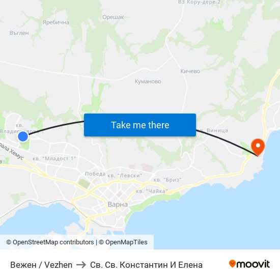 Вежен / Vezhen to Св. Св. Константин И Елена map