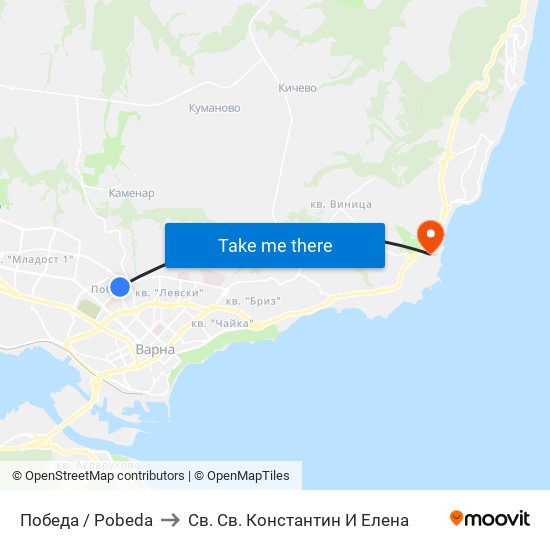 Победа / Pobeda to Св. Св. Константин И Елена map