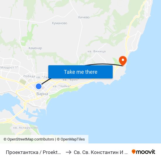 Проектантска / Proektantska to Св. Св. Константин И Елена map