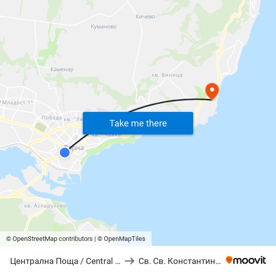 Централна Поща / Central Post Office to Св. Св. Константин И Елена map
