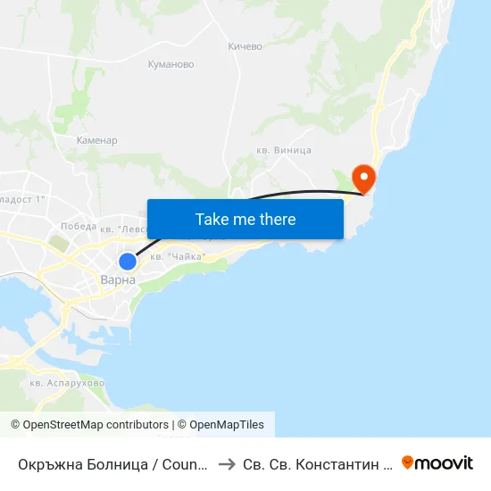 Окръжна Болница / County Hospital to Св. Св. Константин И Елена map