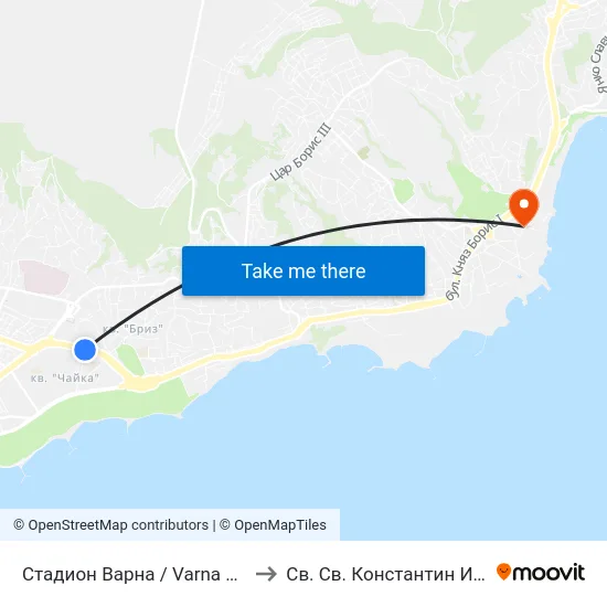 Стадион Варна / Varna Stadium to Св. Св. Константин И Елена map