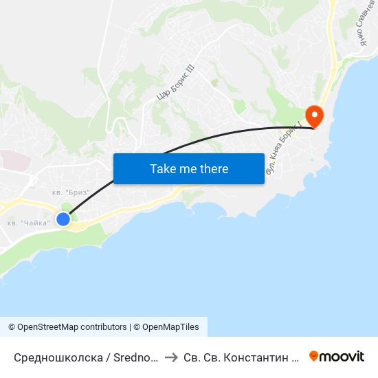 Средношколска / Srednoshkolska to Св. Св. Константин И Елена map