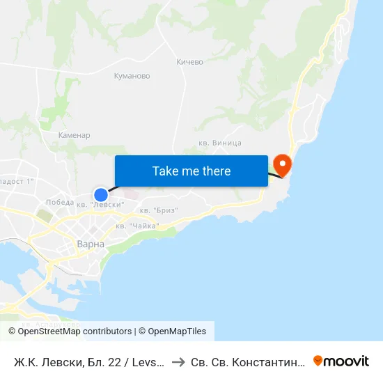 Ж.К. Левски, Бл. 22 / Levski Qr, Bl. 22 to Св. Св. Константин И Елена map