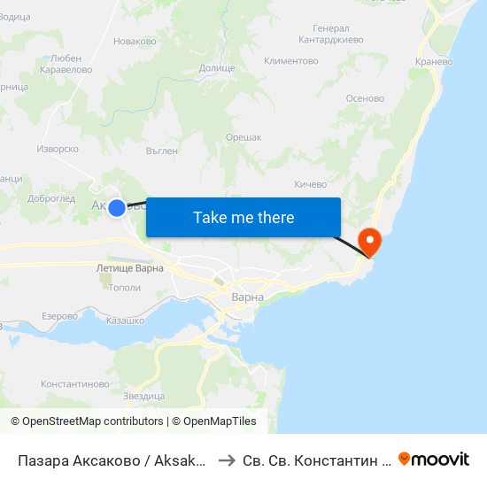 Пазара Аксаково / Aksakovo Market to Св. Св. Константин И Елена map