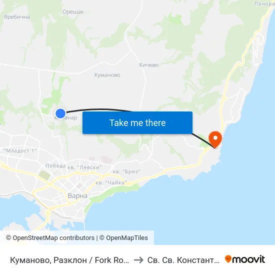 Куманово, Разклон / Fork Road For Kumanovo to Св. Св. Константин И Елена map