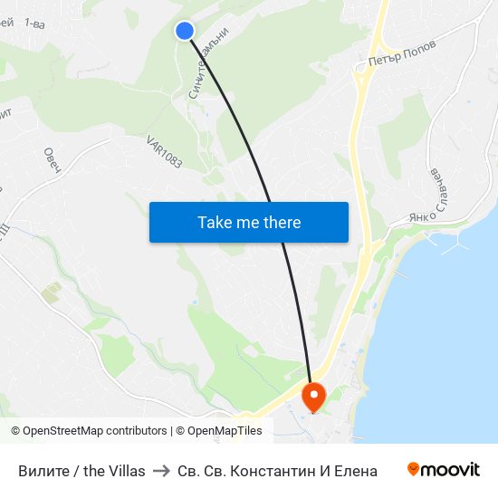 Вилите / the Villas to Св. Св. Константин И Елена map