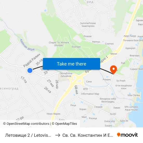 Летовище 2 / Letovishte 2 to Св. Св. Константин И Елена map