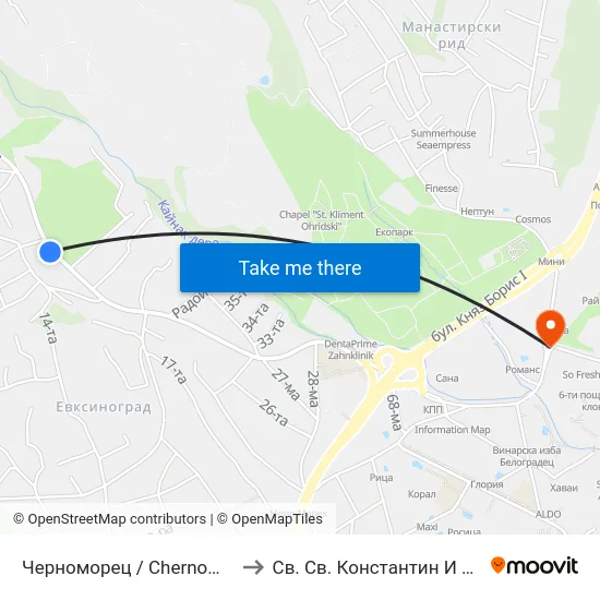 Черноморец / Chernomoretz to Св. Св. Константин И Елена map