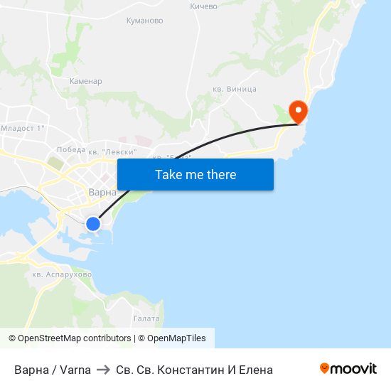 Варна / Varna to Св. Св. Константин И Елена map