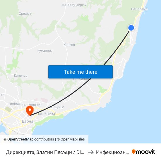 Дирекцията, Златни Пясъци / Directorate, Golden Sands to Инфекциозна Клиника map