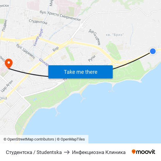 Студентска / Studentska to Инфекциозна Клиника map