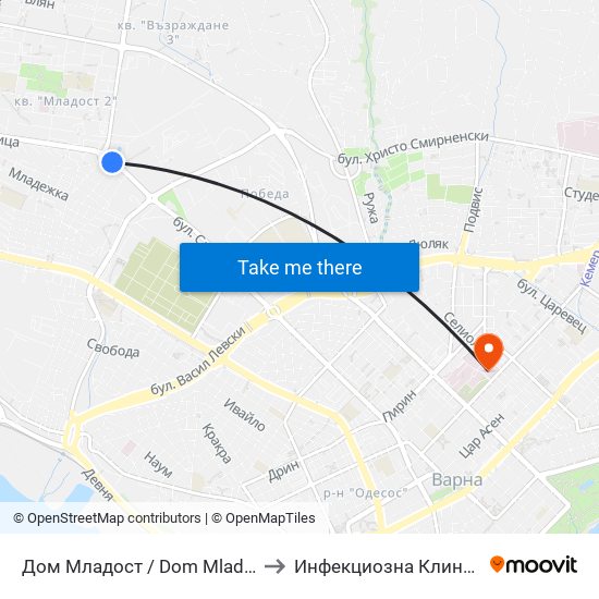 Дом Младост / Dom Mladost to Инфекциозна Клиника map