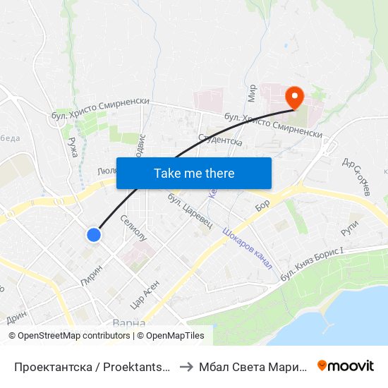 Проектантска / Proektantska to Мбал Света Марина map