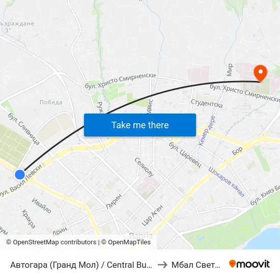 Автогара (Гранд Мол) / Central Bus Station (Grand Mall) to Мбал Света Марина map