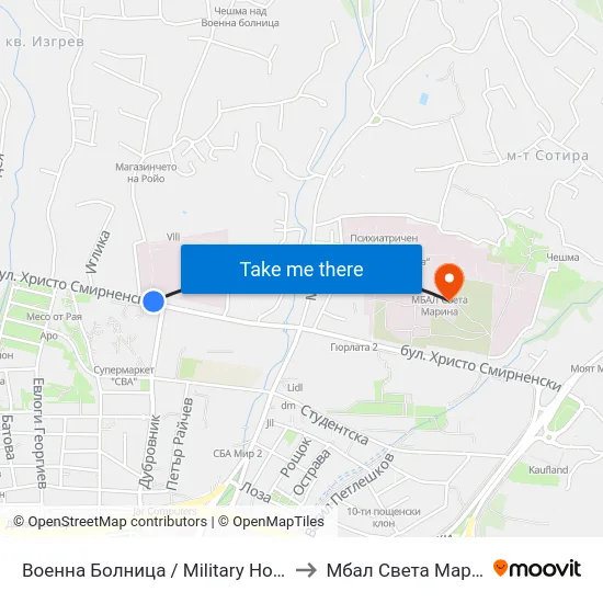 Военна Болница / Military Hospital to Мбал Света Марина map