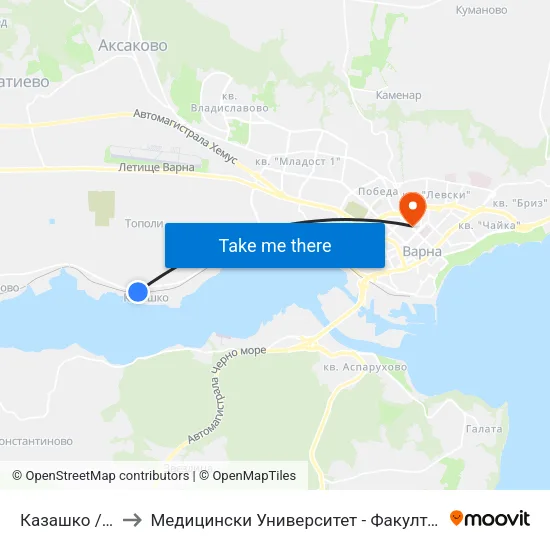 Казашко / Kazashko to Медицински Университет - Факултет По Дентална Медицина map