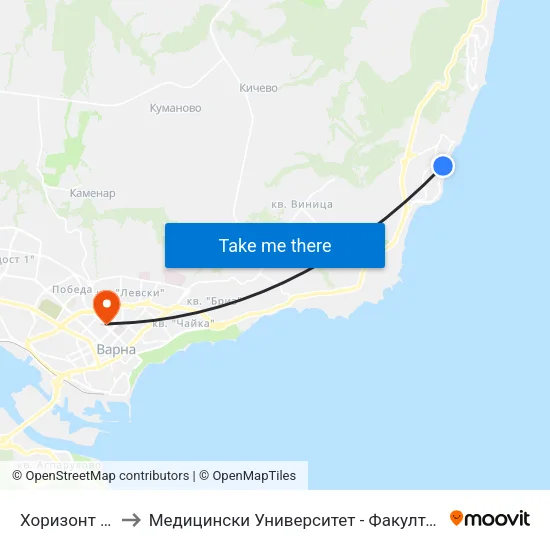 Хоризонт / Horizont to Медицински Университет - Факултет По Дентална Медицина map