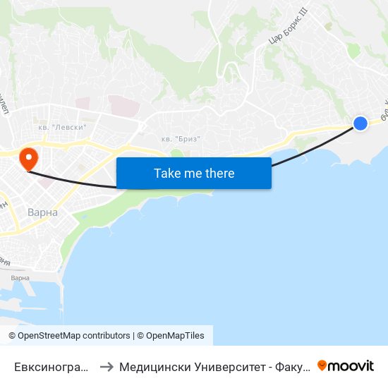Евксиноград / Euxinograd to Медицински Университет - Факултет По Дентална Медицина map