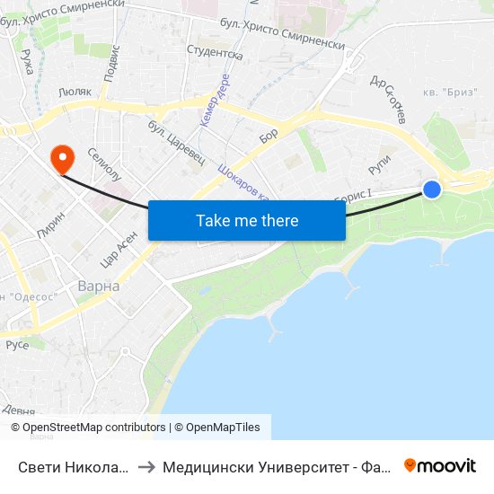 Свети Никола / Saint Nicholas to Медицински Университет - Факултет По Дентална Медицина map