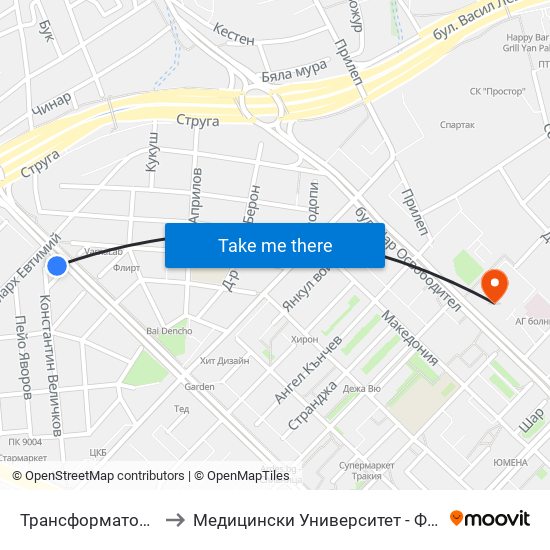 Трансформатора / Transformatora to Медицински Университет - Факултет По Дентална Медицина map