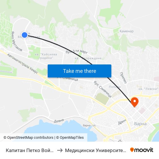 Капитан Петко Войвода / Captain Petko Voyvoda to Медицински Университет - Факултет По Дентална Медицина map